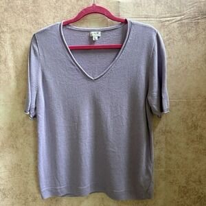 J.Crew Stretch linen-blend V-Neck‎ T-shirt Tee Lavender Women's New Size L